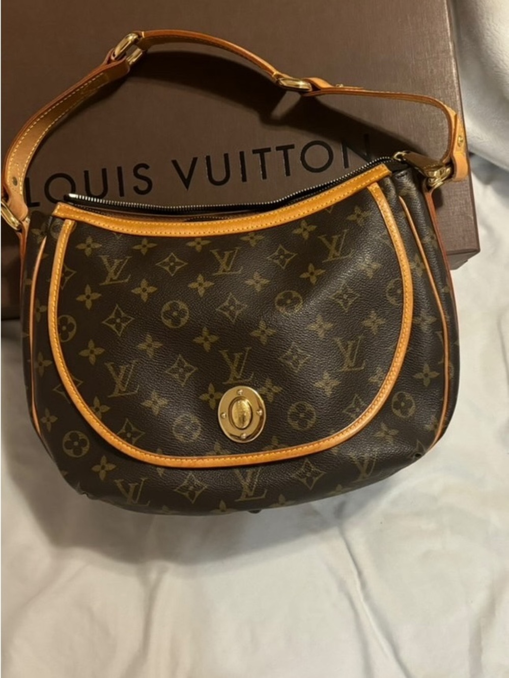 Louis Vuitton Monogram Shoulder Bag in Brown with Tan Trim